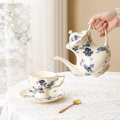 1pc Ceramic Bone China Court Retro Coffee Cups and Saucer Set with Gold Rim, Floral Teacup Teapot Afternoon Tea Home Tableware
