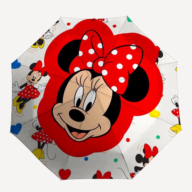 Minnie Mouse, Polka Dots Automatic Opening and Closing Umbrella, Compact Travel Umbrella, Lightweight and Portable, Suitable for Beach Commu