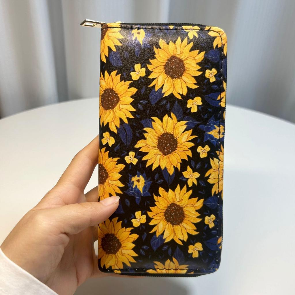 Sunflower Long Zipper Wallet Flower Chrysanthemum Digital Clutch Bag