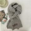 Korean Version Embroidered Bow Knitted Scarf Women's Autumn and Winter Warm Versatile Solid Color Wool Scarf Student Couple