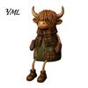 Warm Festive Room Accents Christmas Highland Cow Figurine, Cute Ornament with Retro Plaid Clothing for Farmhouse Holiday Charming Animal Art