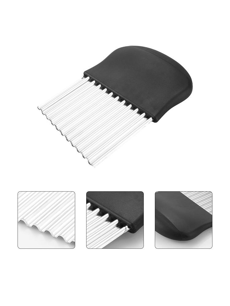 

1 шт. Кухонный инструмент Овощной фигурный нож из нержавеющей стали с волнистым лезвием Слайсер для лука и картофельных чипсов чёрный