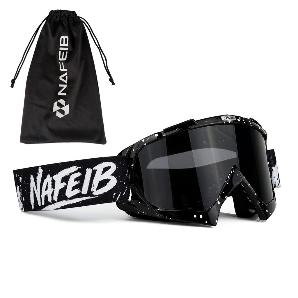 NAFEIB Splash Paint Motocross Goggles with Storage Bag Anti-UV Windproof Dustproof Dirt Bike ATV Off-Road Racing Goggles for Men