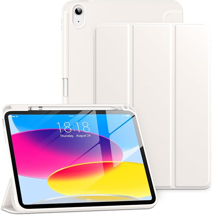 New Tri-fold Soft TPU PU Leather Tablet Case for iPad 10.9" 2022 - Lightweight Folio Stand with Pencil Holder-Auto Sleep/Wake