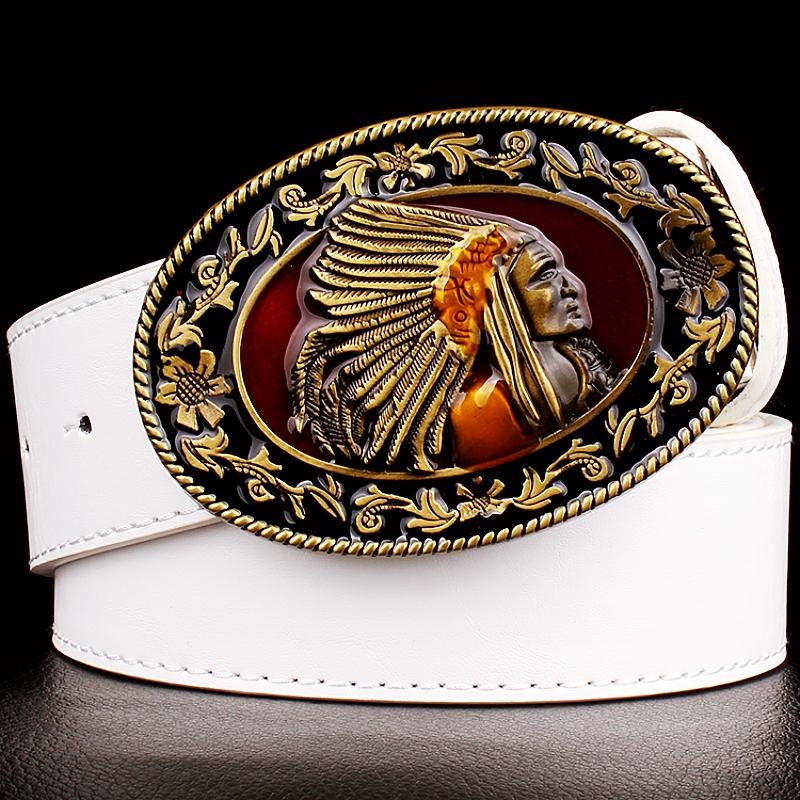 Native American Indian Man Tribe Myth Metal Buckle Leather Belt Man Women Jeans Waistband Daily Wear Street Casual Trouser