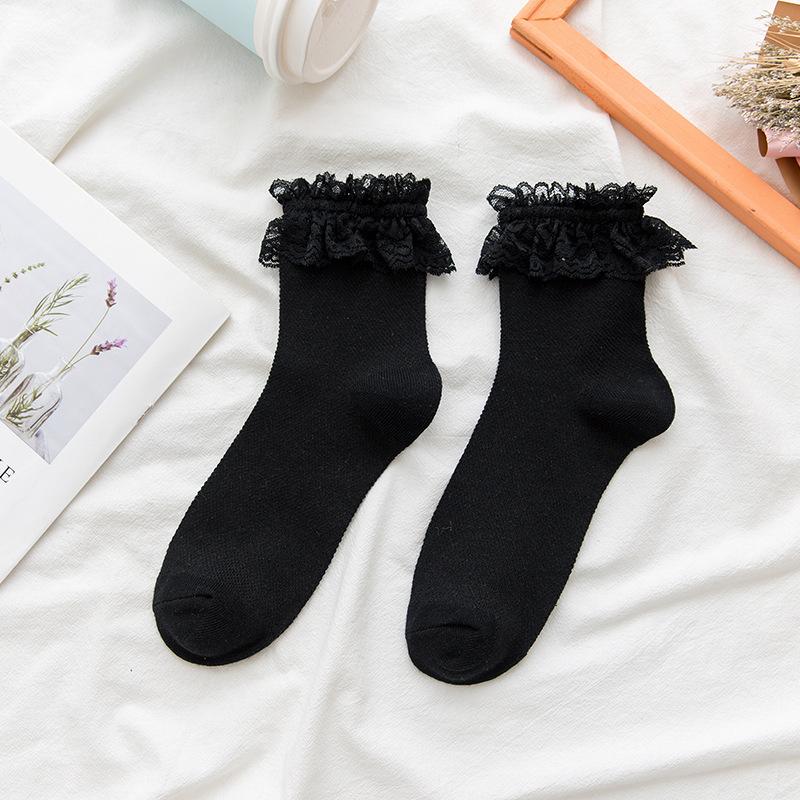 

Белые носки женские летние носки до середины голени для формы JK, японские милые носки в стиле Лолита, высокое качество, однотонные, с милым кружевом One Size