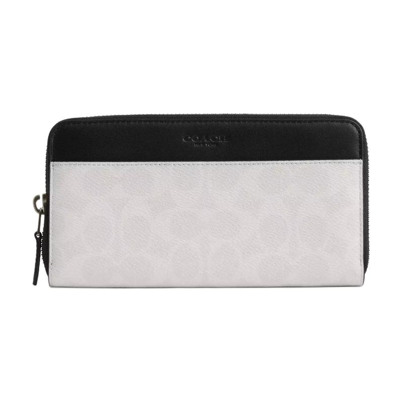 COACH 19 Brand Logo Design Coated Canvas and Calfskin Wallet Regular Men s Gray White and Black Off-white and black