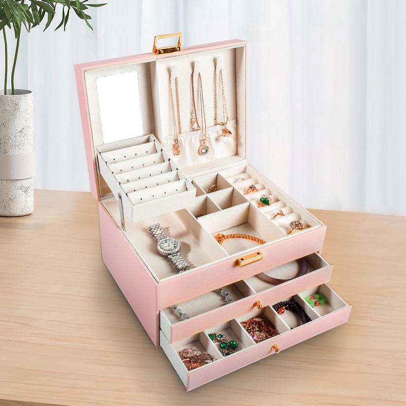 Elegant Three-Layer Leather Jewelry Box - Necklace, Earrings & Accessories Storage