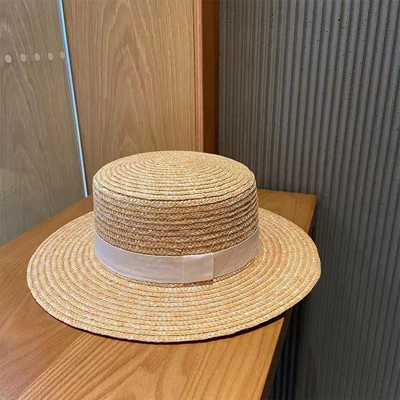 Japanese flat-top straw straw hat summer sun protection sun hat children's Korean version fashion versatile travel beach hat