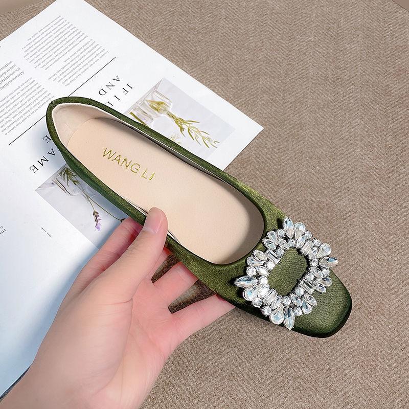 Fashion Flats Women Shoes Spring Autumn Rhinestone Square Buckle Square Toe Elegant Flat Shoes Wedding Shoes Loafers Plue Size 41 42 43