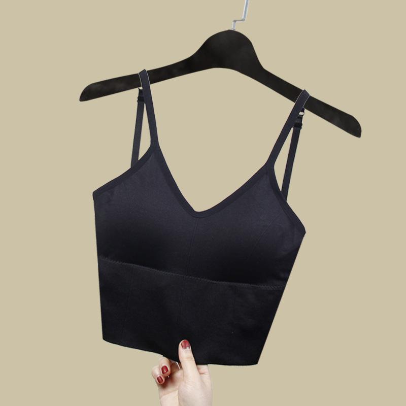 Women Seamless Cami Tank Top With Built In Bra Solid Color U Back Padded Camisole For Summer