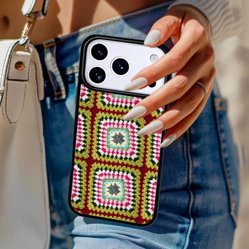 Granny Square Crochet Phone Case For iPhone 17 Air 14 15 13 12 Max Cover For Apple 14 15 16 16e 11 Pro Max Plus