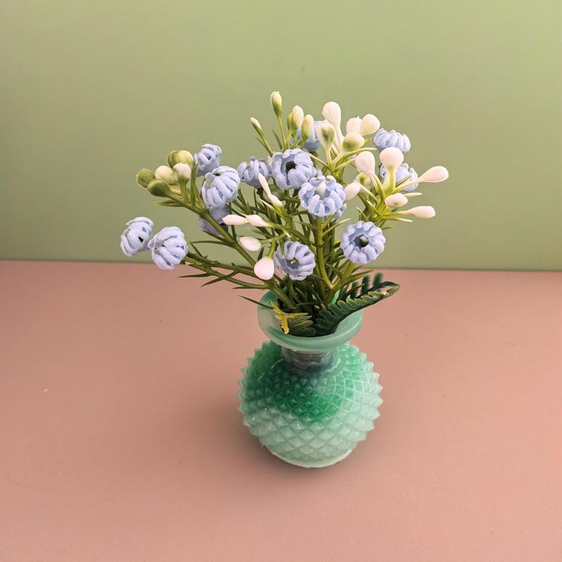 1Pcs 1:12 Dollhouse Simulation Vase Flower Outdoor Diy Accessories Miniature Resin Colorful Floral Plants Potted Model