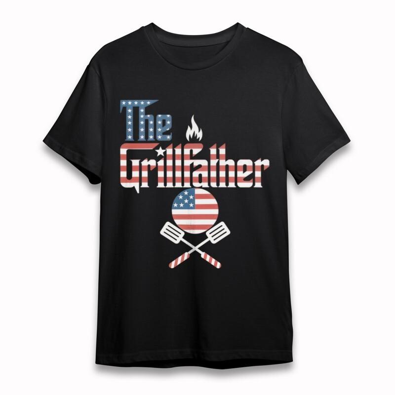 

Women s Soft T-Shirt The Grillfather Flame and American Flag Print Oversize Tee S