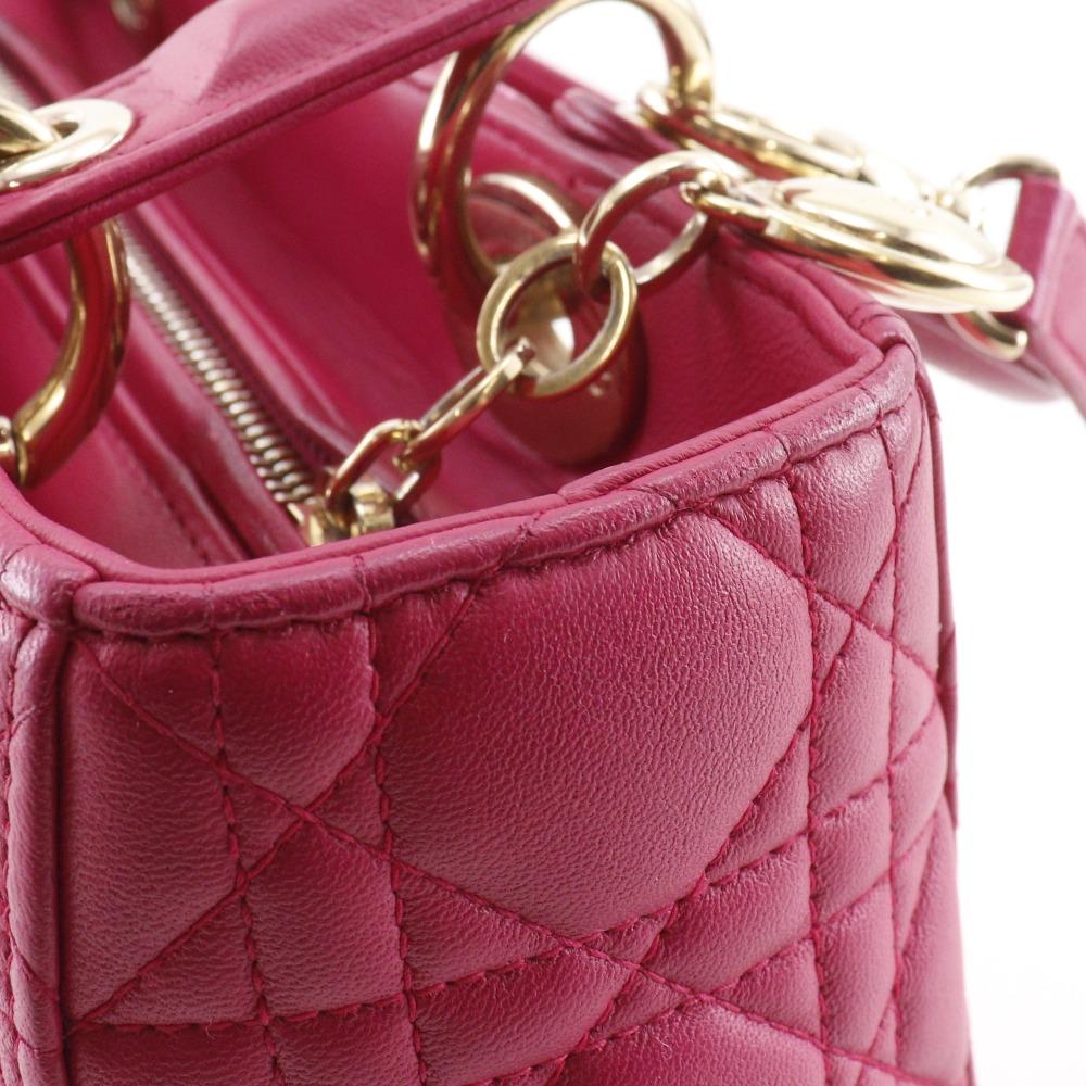 Dior Lady Dior Medium Handbag Canage Pink Lambskin Women Used
