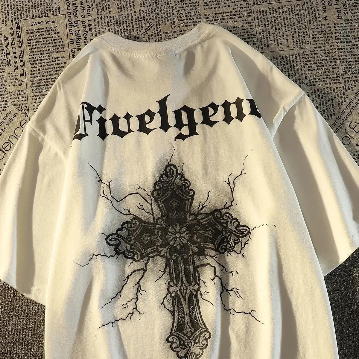 

Простая ретро хип-хоп кросс футболка с коротким рукавом мужские свободные топы Y2k топ летняя свободная одежда Y2k большие топы футболка XL чёрный