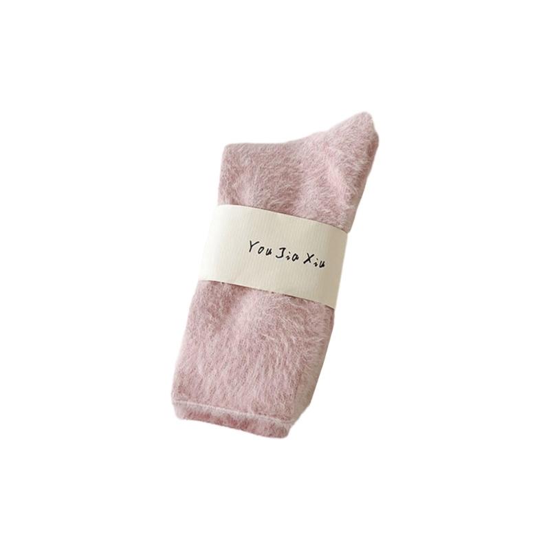

Fuzzy Socks for Women Winter Thickened Warm Middle Calf Socks Sweet Solid Color Furry Plush Bed Socks for Home Sleeping розовый