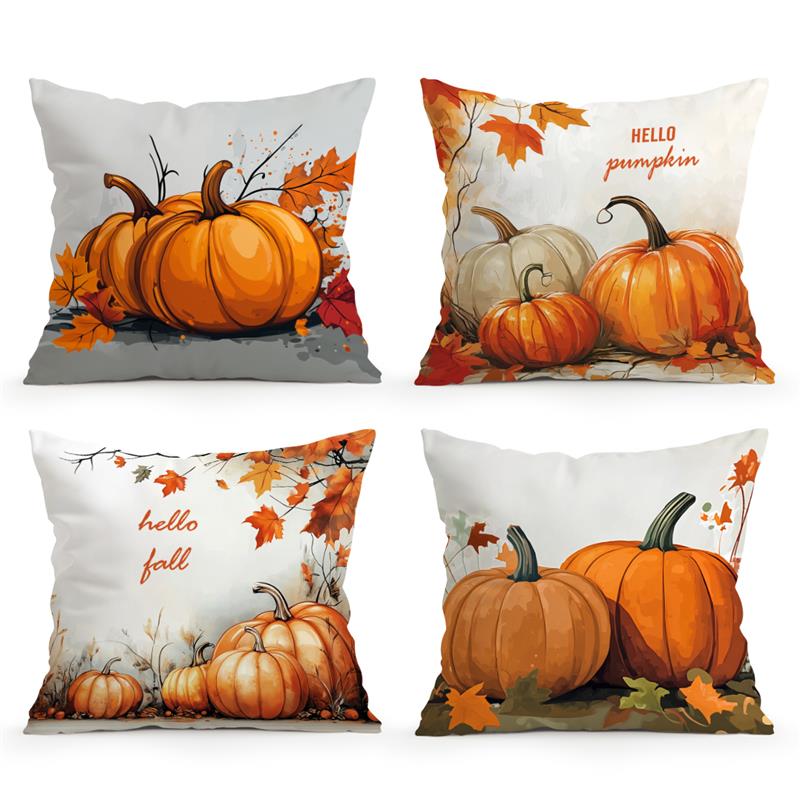 Autumn Pumpkin Maple Leaf Cushion Pillowcase Printed Polyester 45X45Cm Throw Pillowcover Decorative Sofa Cushion Pillowslip