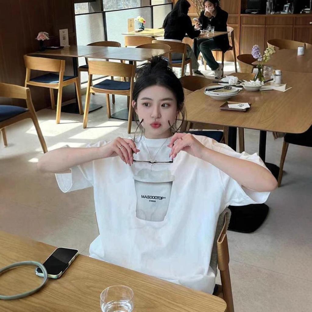 Women's Large American Retro Loose-Fit Short-Sleeve T-Shirt - Casual Summer Round Neck Style