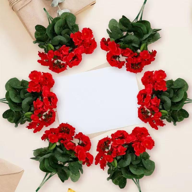 Handmade Artificial Begonia Geranium Flower Pot for Home Decor