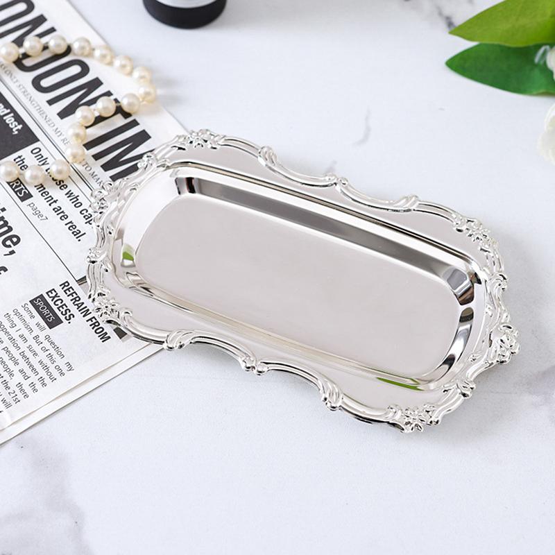 Vintage Embossed Tray Serving Platter For Desserts Jewelry Storage Organizer Snack Plate For Dining Table Decor