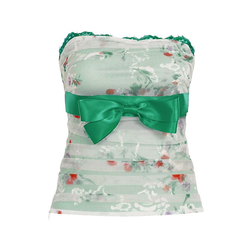 

H Домашняя Европейская и Американская Женская Одежда Зеленый Дикий Эльф Кружево Кружево Банты Талия Топ-труба Женский Французский Стиль Цветочный Принт Корсет Light green L