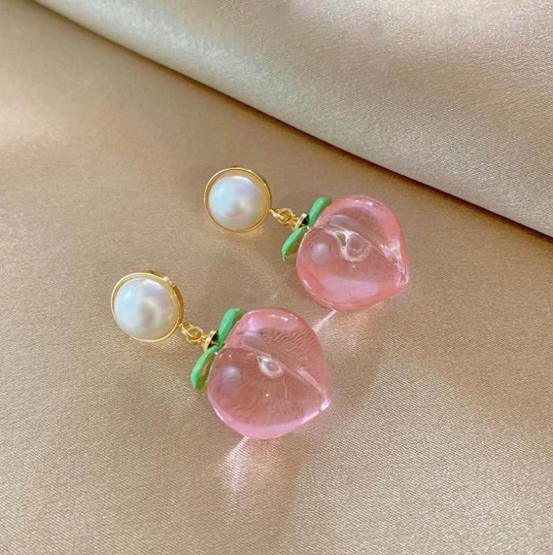 Summer Hot Korean Acrylic Trendy Pink Peach Drop Earrings for Women Girls Cute Sweet Jewelry Gift Fashion Fruit