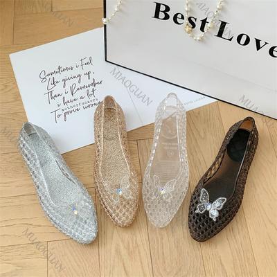Sandale Jelly Fluture de Cristal Pantofi Plati de Plaja pentru Exterior cu Paiete Transparente Confort Casual Vacanta Pantofi cu Plasă Respirabili