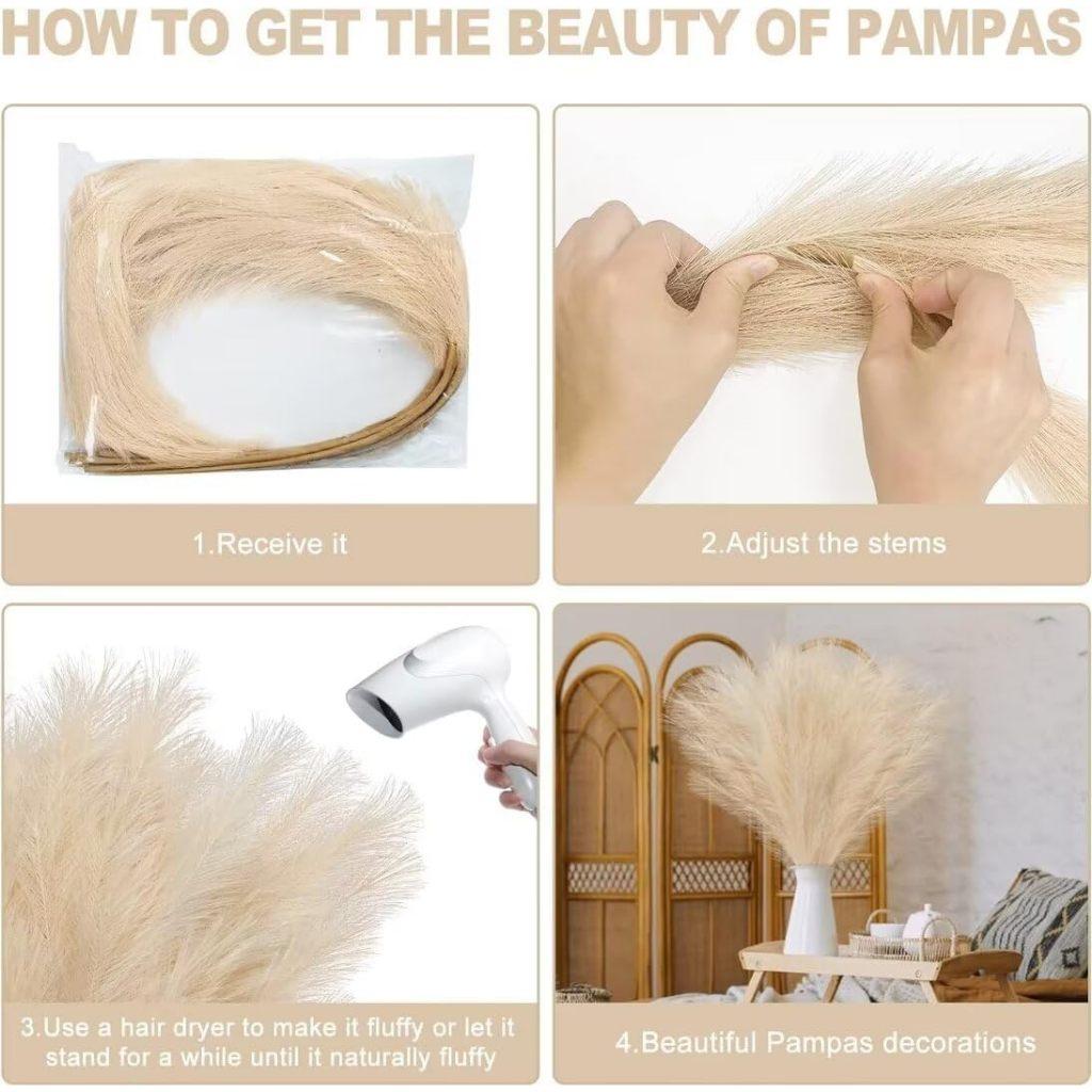 24PCS Brown Faux Pampas Grass White, 56cm Short Artificial Pompous Grass Floral Fake Pompas Grass Branches Vase Filler