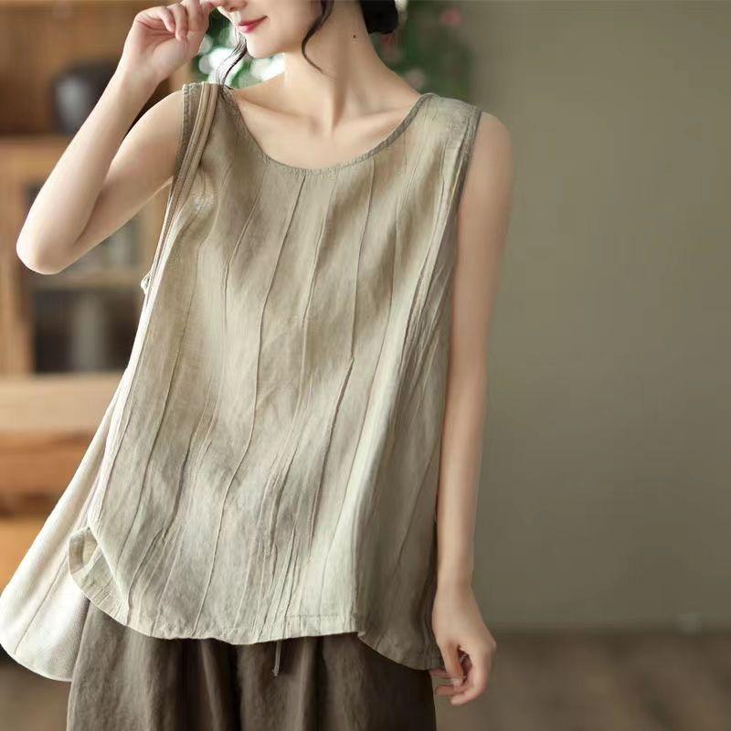 Summer Cotton and Linen Camisole, Oversized To Cover the Belly and Versatile, Hong Kong Style and Western Style
