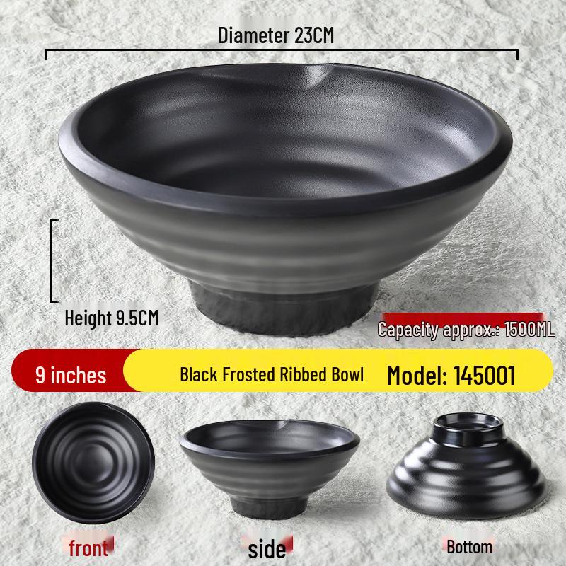 Melamine Black Matte Wide Mouth Noodle Bowl - Drop-Resistant, Perfect for Ramen, Luosifen, Mala Tang