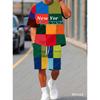 Mens Trendy Color Block  T-Shirt Shorts Set Adult Men Jogging Plus Size Tracksuit 2 Piece Set