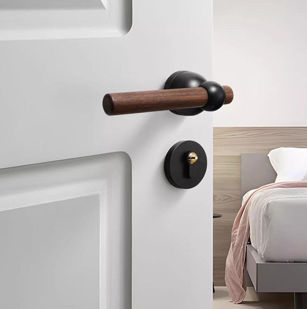 Chinese Style Minimalist Magnetic Walnut Wood Silent Bedroom Door Handle