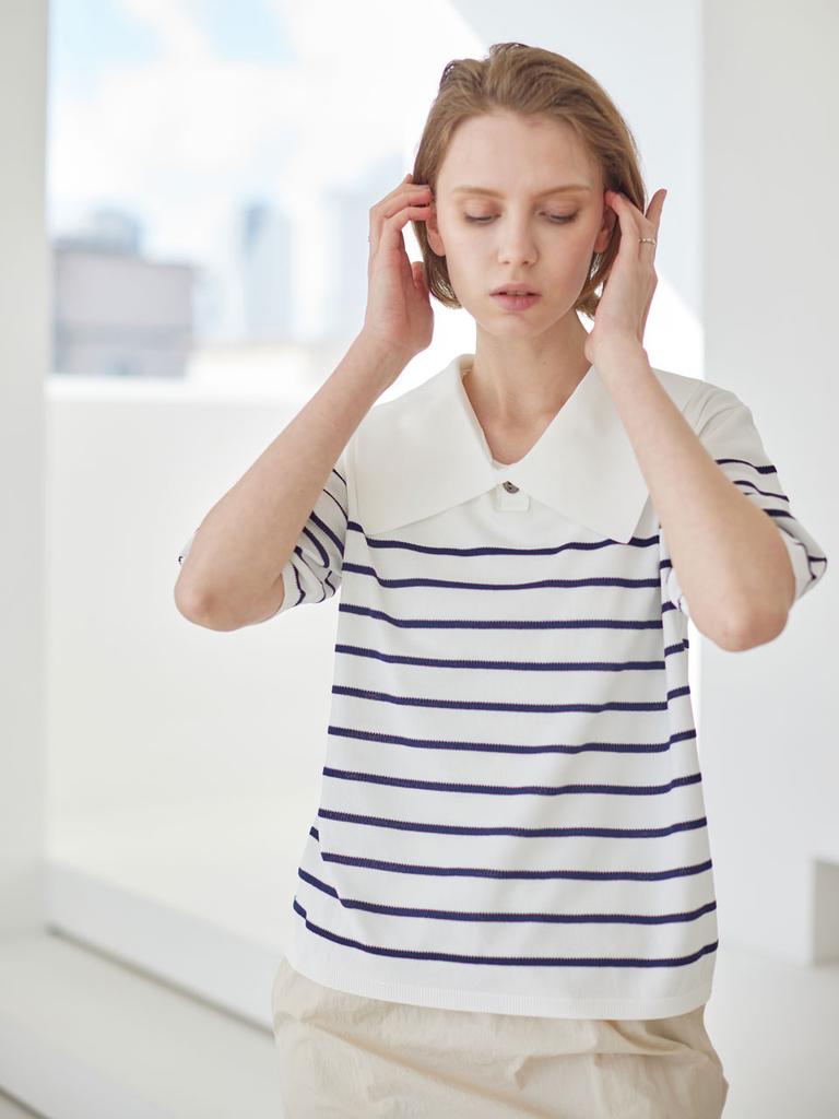 AYIHOLIC CASHMERE Reversible Sailor Collar Polo