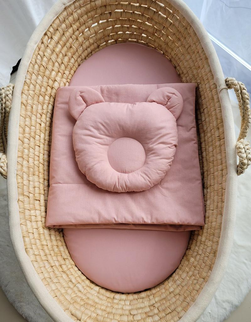 Baby bedding with filling, duvet and Teddy bear shaped pillow - 2-piece set - dusty pink