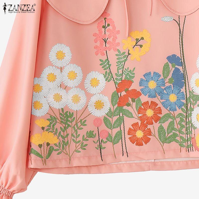 ZANZEA Women Casual Doll Collar Loose Long Sleeve Floral Blouse