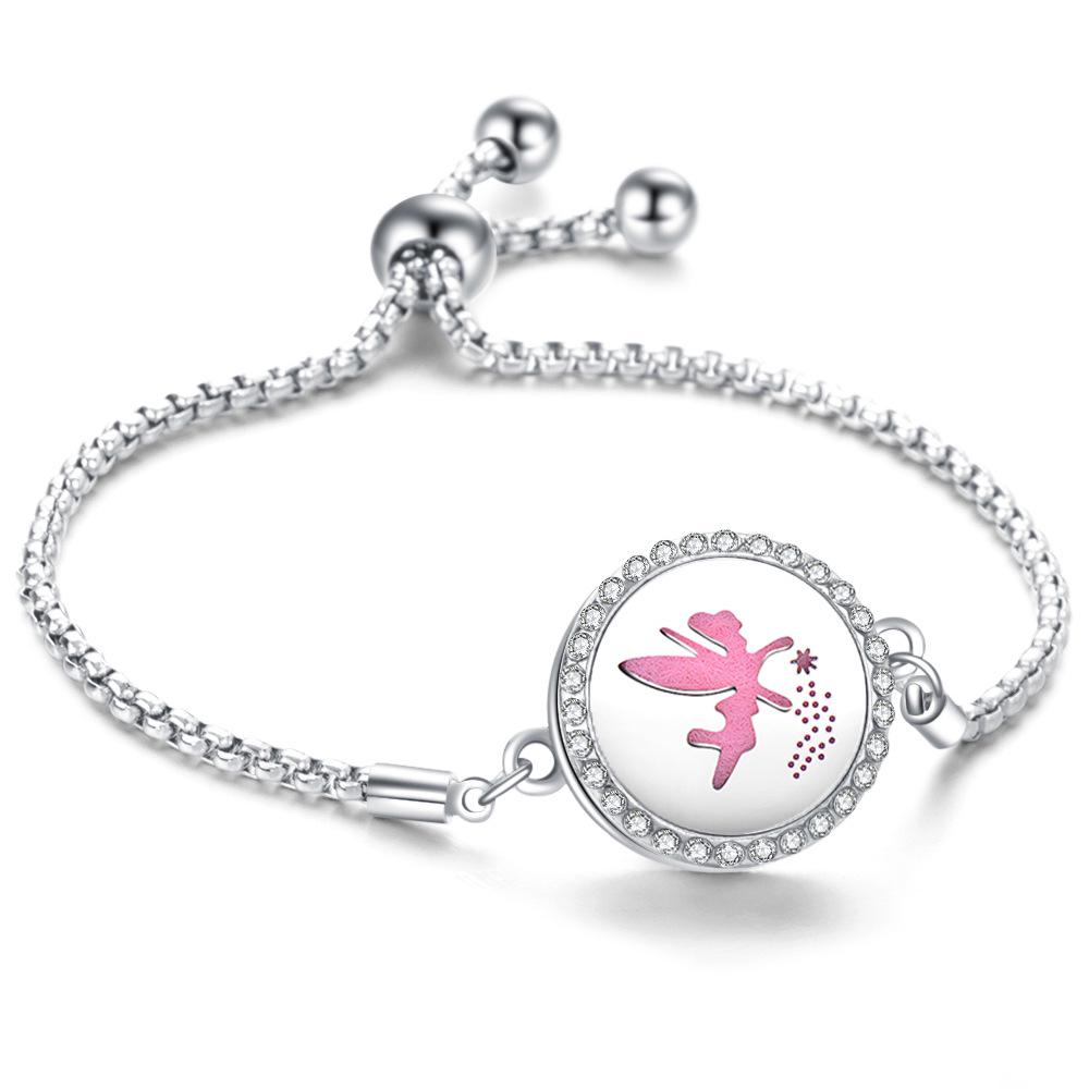 Crystal Rhinestone Aromatherapy Tree of Life Bracelet - Adjustable Titanium Steel with Essential Oil Compartment.