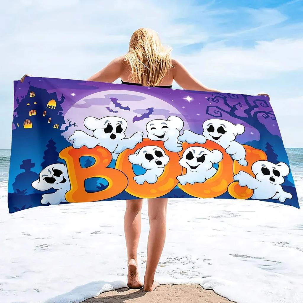 Halloween Beach Towel Microfiber Ghost Bath Towels Quick Dry Towel for Swimmers Sand Proof Towels for Hotel Gym Spa Yoga Sports