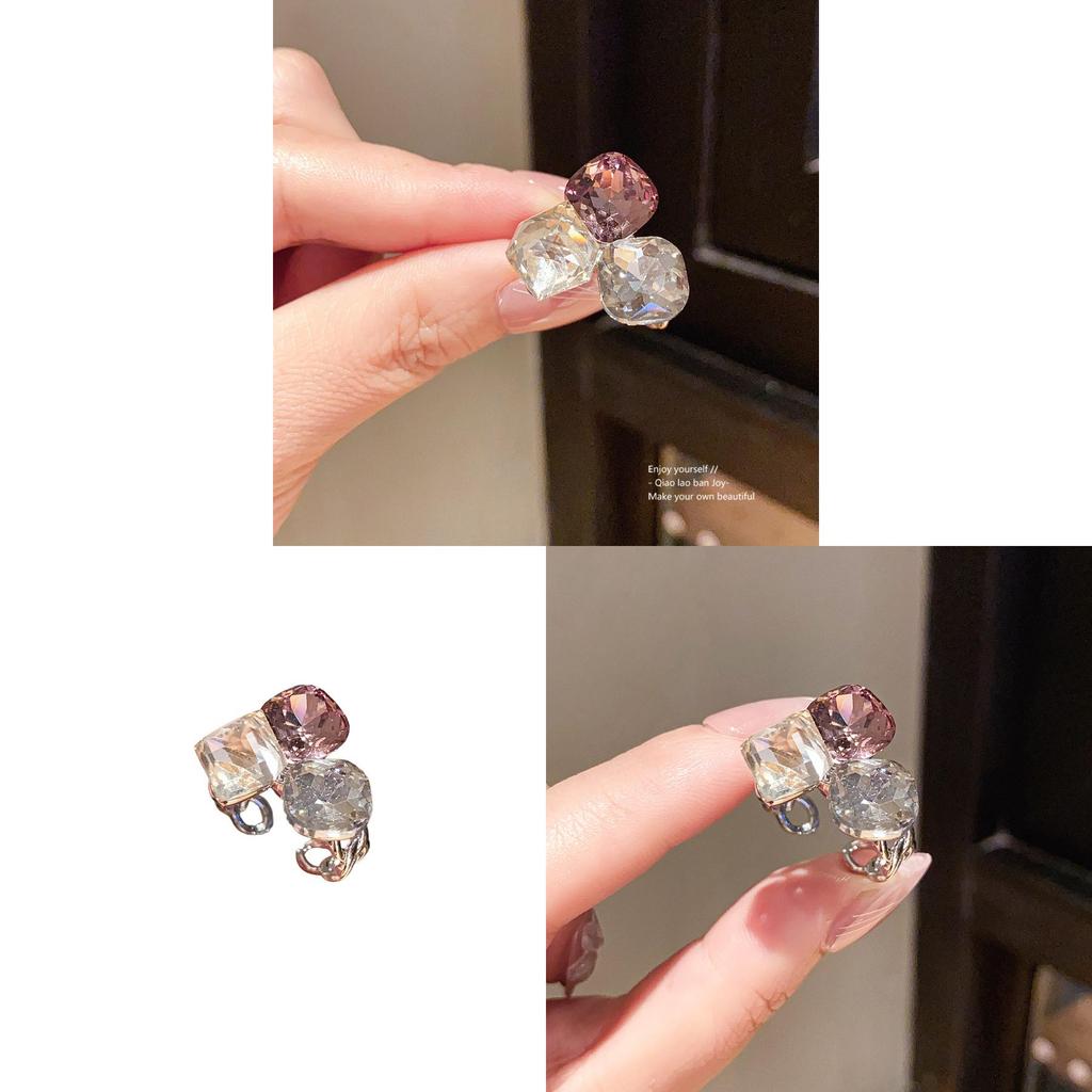 Geometric Openback Ring With Cz Stones For Elegant Womens Fashion Accessory
