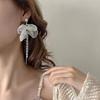 Temperament Romantic Chiffon Bowknot Flowers Imitation Pearl Five-pointed Star Chain Tassel Stud Earrings for Women Jewelry Gift