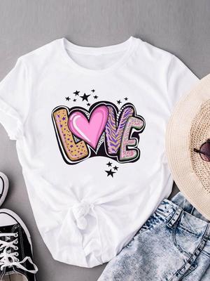 (Ασιατικό μέγεθος) Γυναικείο T-shirt Τοπ Ρούχα Casual Στυλ Αγάπης Τάση Αγίου Βαλεντίνου Χαριτωμένο Κοντομάνικο Μοντέρνο Σχέδιο Γυναικείο T-shirt Γυναικεία Γραφικά T-shirts
