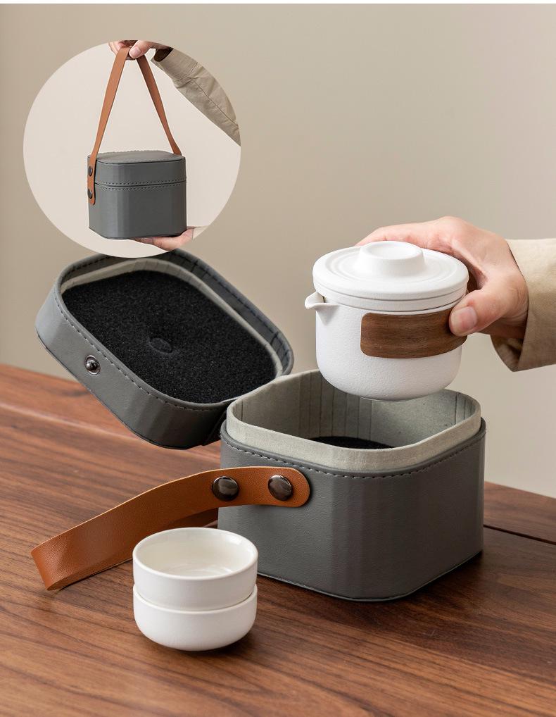 Ceramic Travel Tea Set: Portable Teapot with Two Cups - Perfect for Business Gifts & Holiday Souvenirs