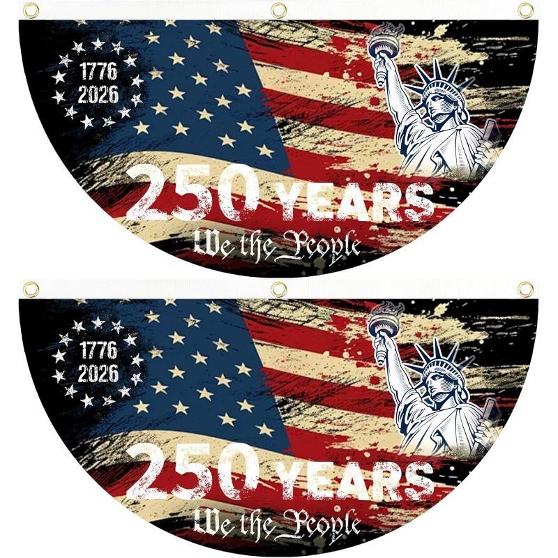 2PCS 250th Anniversary USA Flag, 1776-2026 Fan Flags,American Anniversary Flag for Wall, Front Door, Porch Outdoor Decorations