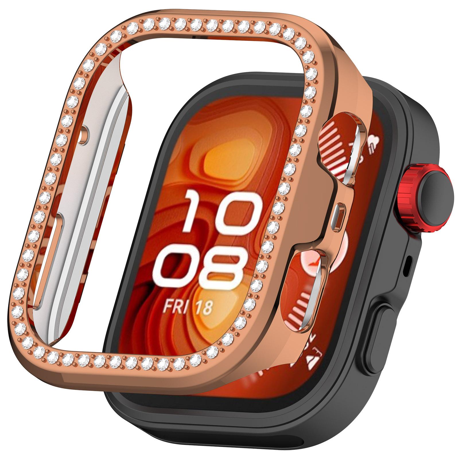 

For Huawei Watch Fit 4 Pro Watch Case Rhinestone Decor Hollow Electroplating PC Watch Cover B