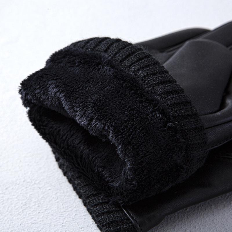Men's Sheepskin Fleece Gloves Outdoor Cycling Business Winter Warm Touch Screen Genuine Leather Gloves