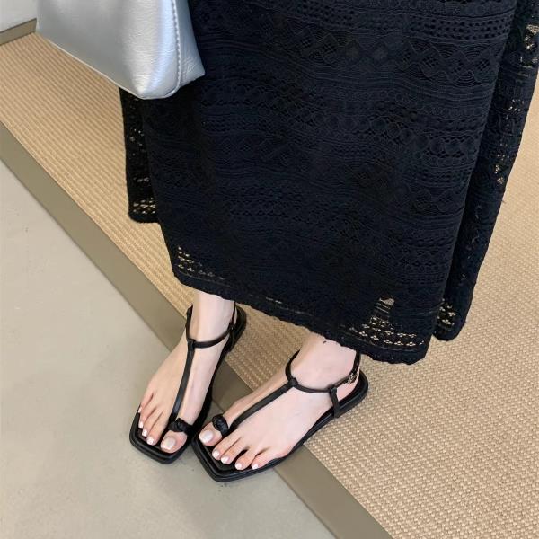 

Fashion Square Toe Clear Heels Comfort Shoes for Women Female Sandal 2025 Summer Ankle Strap Flip Flops Platform Girls Open New Flat Ret 35