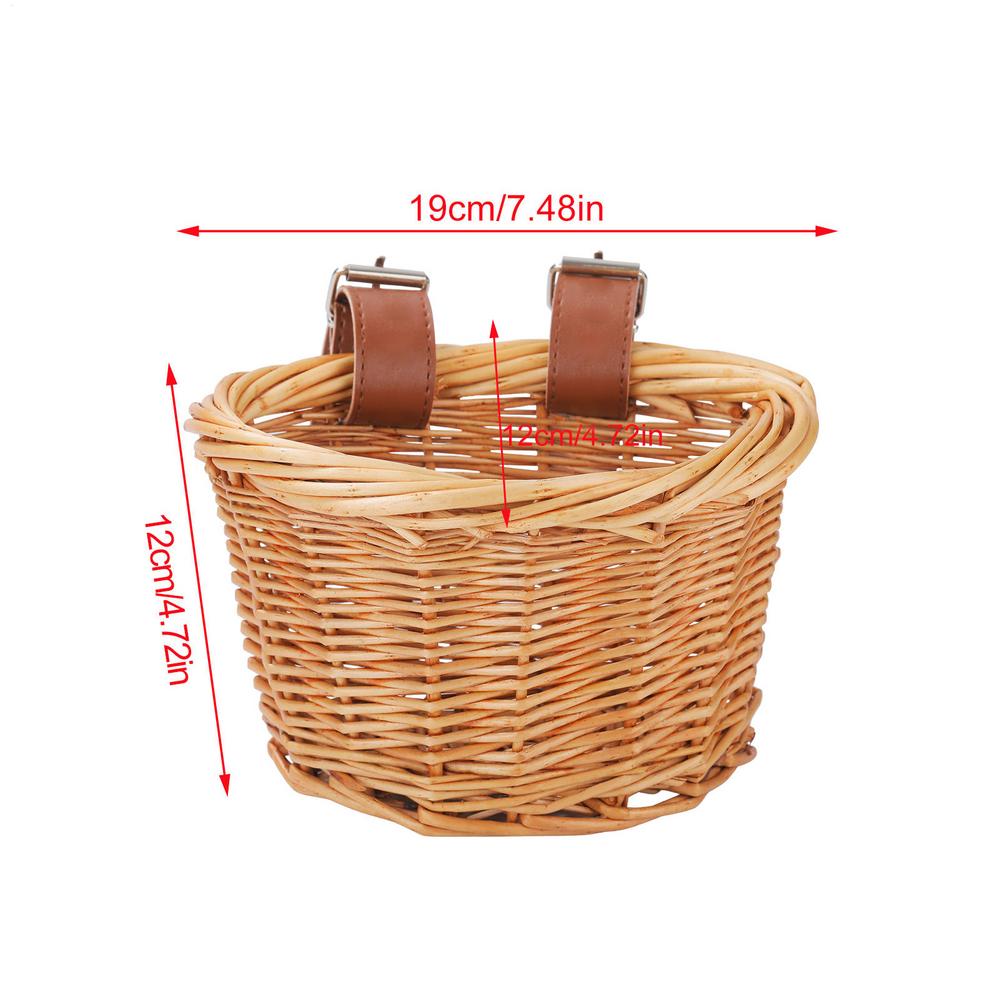Kids Bike Basket Bicycle Wicker D-shaped Child Front Basket With 2 adjustable Leather Strap waterproof For Cycling Accessory