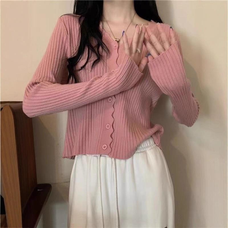 Spring pure desire top thin new design short women's knitted cardigan collar long-sleeved sweater jacket