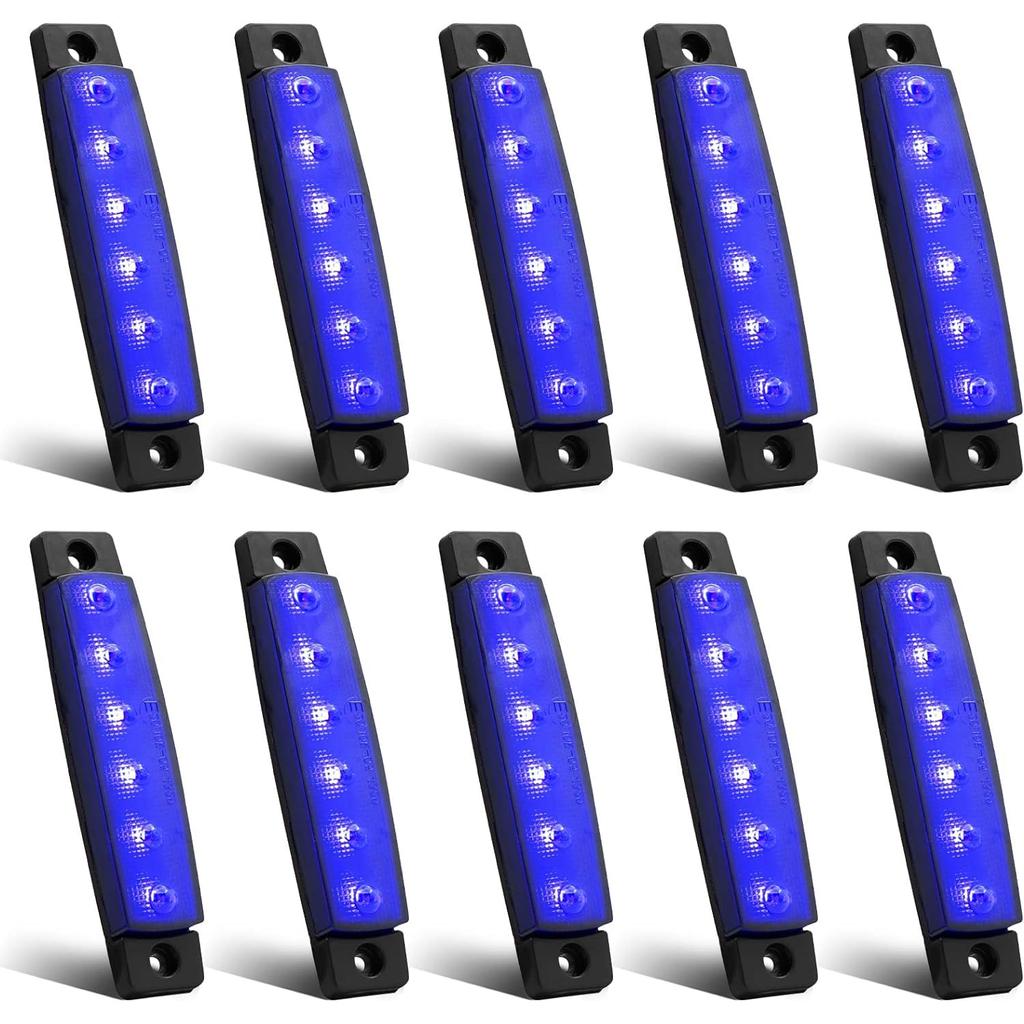 Side Marker Marker for Trailers and Set of 10 X-STYLE LEDs, Blue, 12V/24V Universal, 6-LED Lamps, Trucks, (Blue)
