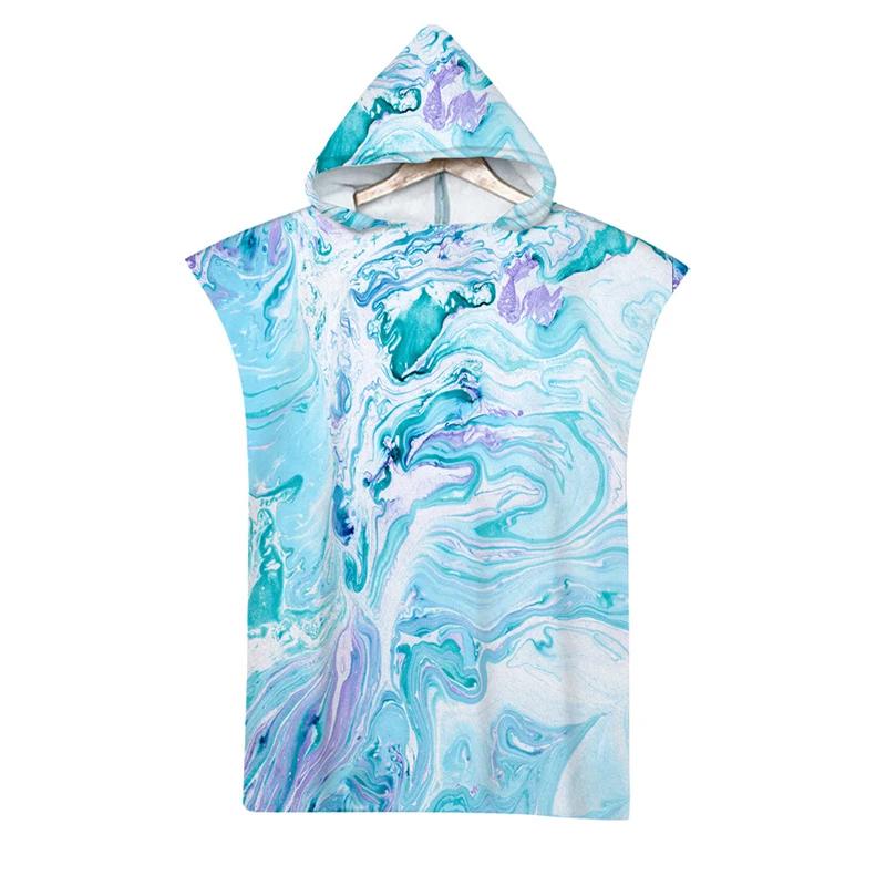 Microfiber Marble Printed Hooded Beach Towel for Boys Girls Adults Soft Quick Dry Swimming Pool Poncho Bath Towel Cloak Bathrobe